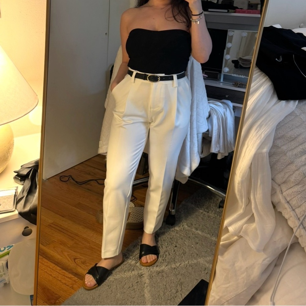 White high-waist tailored pants